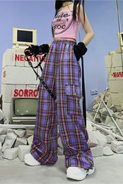 Elisa Plaid Cargo Pants - Y2K Grunge 90S Fashion, Retro Summer Outfits, Gothic Y2K Style