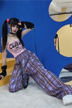Elisa Plaid Cargo Pants - Y2K Grunge 90S Fashion, Retro Summer Outfits, Gothic Y2K Style