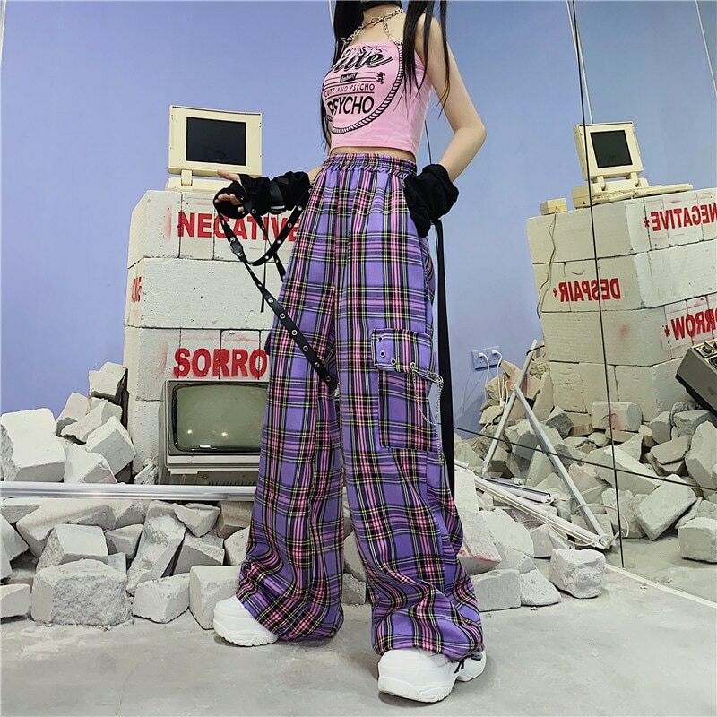 Elisa Plaid Cargo Pants - Y2K Grunge 90S Fashion, Retro Summer Outfits, Gothic Y2K Style Elisa Plaid Cargo Pants - Y2K Grunge 90S Fashion, Retro Summer Outfits, Gothic Y2K Style