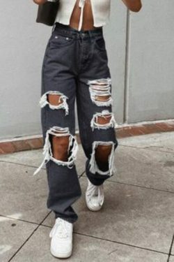 Ellie Ripped Jeans - Y2K Summer Grunge, 90S Retro, Gothic Y2K, Hip Hop Fashion, Y2K