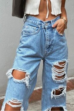 Ellie Ripped Jeans - Y2K Summer Grunge, 90S Retro, Gothic Y2K, Hip Hop Fashion, Y2K