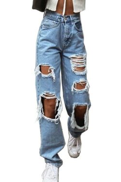 Ellie Ripped Jeans - Y2K Summer Grunge, 90S Retro, Gothic Y2K, Hip Hop Fashion, Y2K