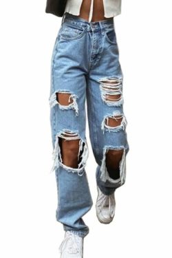 Ellie Ripped Jeans - Y2K Summer Grunge, 90S Retro, Gothic Y2K, Hip Hop Fashion, Y2K