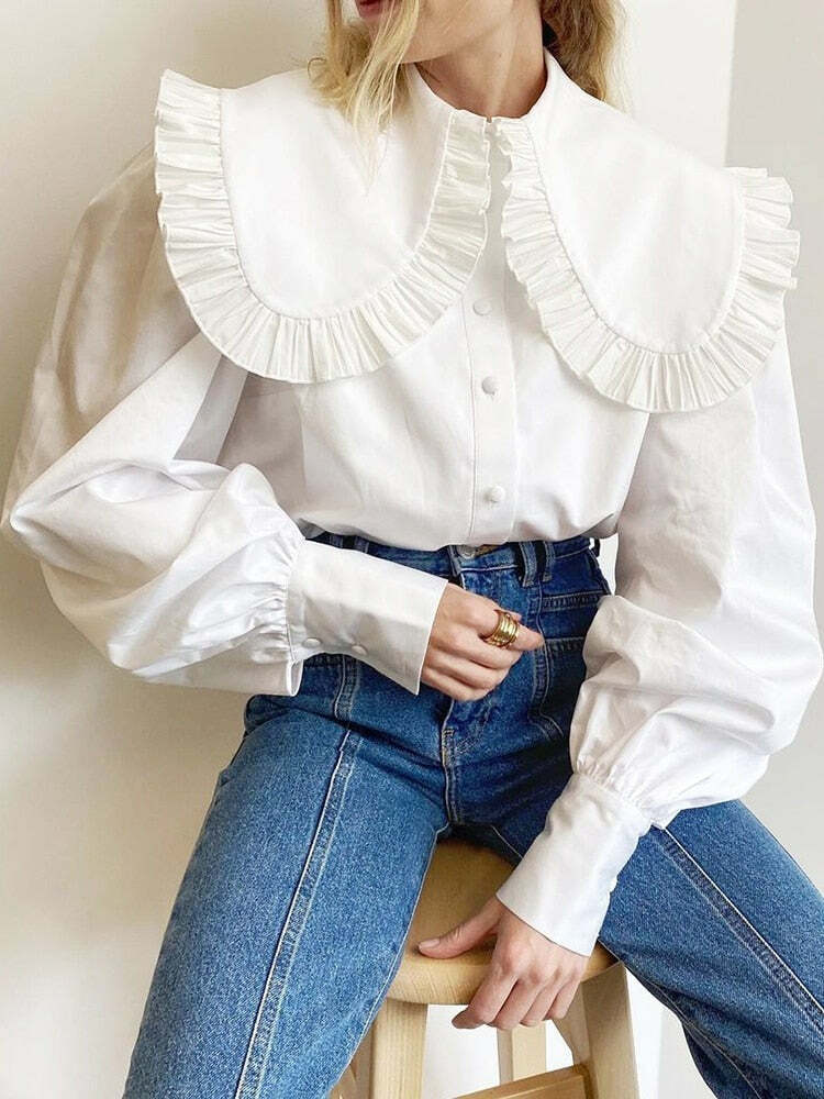 Elora Ruffle Blouse - Y2K Summer Grunge Top, 90S Fashion, Retro Y2K Club Outfit, Baby Te Elora Ruffle Blouse - Y2K Summer Grunge Top, 90S Fashion, Retro Y2K Club Outfit, Baby Te