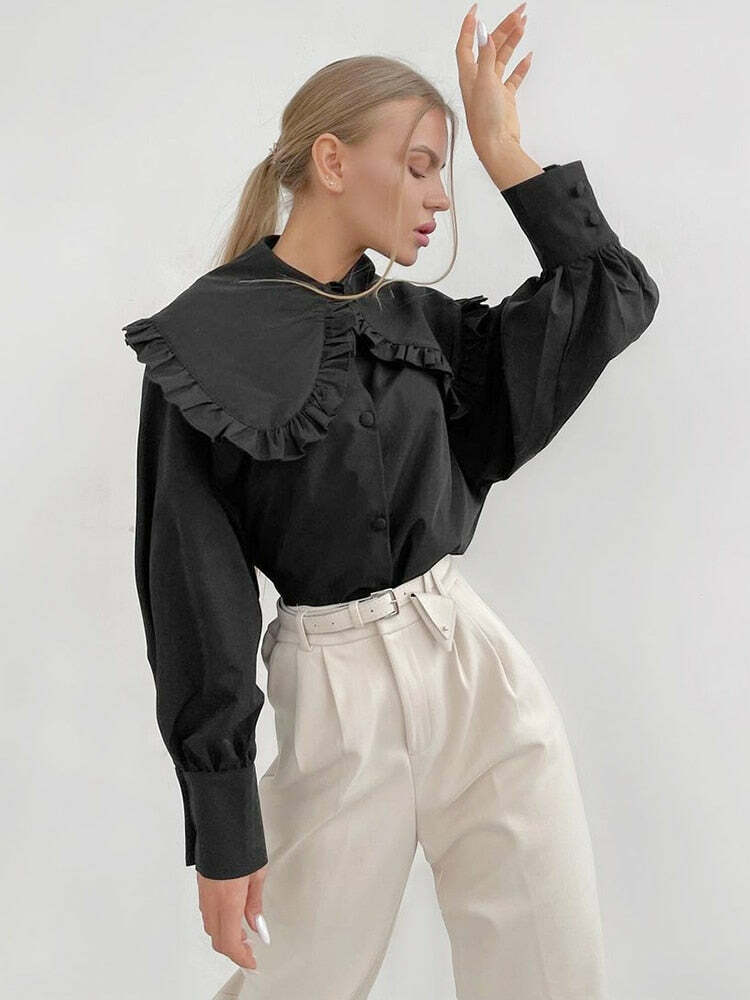 Elora Ruffle Blouse - Y2K Summer Grunge Top, 90S Fashion, Retro Y2K Club Outfit, Baby Te Elora Ruffle Blouse - Y2K Summer Grunge Top, 90S Fashion, Retro Y2K Club Outfit, Baby Te