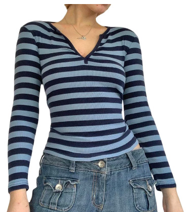 Emily Long Sleeves In Blue Stripes - Y2K Summer, 90S Fashion, Grunge, Retro, Pastel Goth Outfit