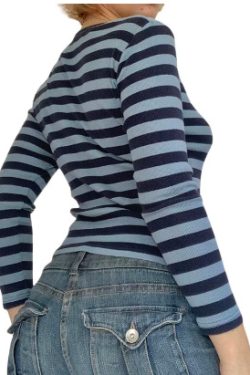 Emily Long Sleeves In Blue Stripes - Y2K Summer, 90S Fashion, Grunge, Retro, Pastel Goth Outfit
