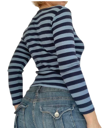 Emily Long Sleeves In Blue Stripes - Y2K Summer, 90S Fashion, Grunge, Retro, Pastel Goth Outfit