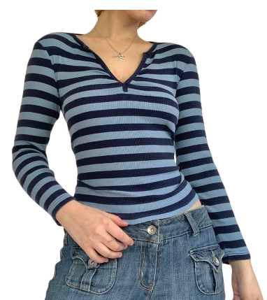 Emily Long Sleeves In Blue Stripes - Y2K Summer, 90S Fashion, Grunge, Retro, Pastel Goth Outfit