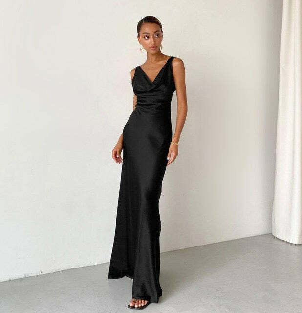 Enela Satin Maxi Dress - Y2K Summer, 90S Grunge, Retro Style, Y2K Party & Club Outfits