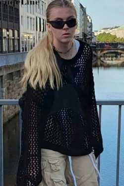 Esther Knit Crochet Shirt - Y2K Summer Grunge Top, 90S Retro Style, Pastel Goth, Y2K Party Outfit