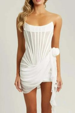 Fantoye Sexy Y2K Off Shoulder Ribbon Flower Black Backless Dress - 90S Grunge Summer Party Clubwear