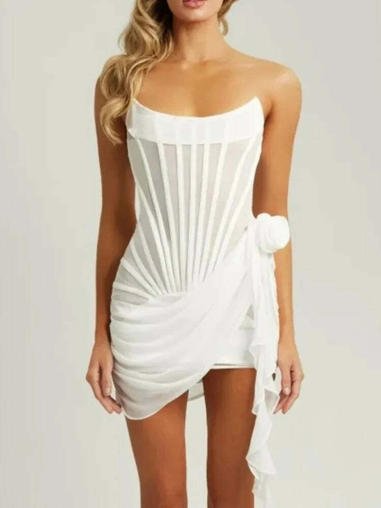 Fantoye Sexy Y2K Off Shoulder Ribbon Flower Black Backless Dress - 90S Grunge Summer Party Clubwear