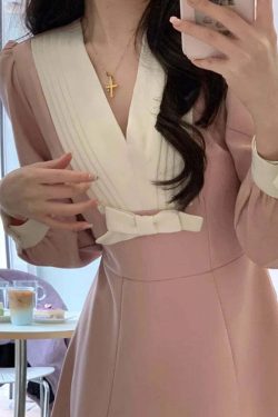 Faymusty Women'S Pink Y2K Lace Mini Dress - Sweet Bow, High Waist, Kawaii Spring Party Outfit