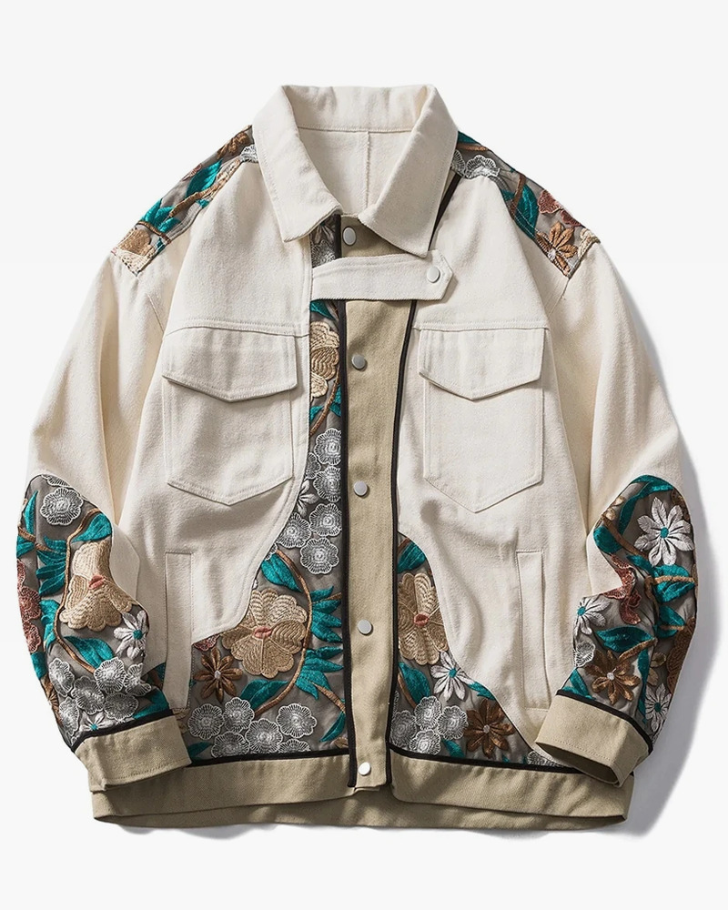 Floral Embroidered Jacket - Y2K Summer, 90S Grunge, Retro Style, Y2K Party & Club Outfits Floral Embroidered Jacket - Y2K Summer, 90S Grunge, Retro Style, Y2K Party & Club Outfits