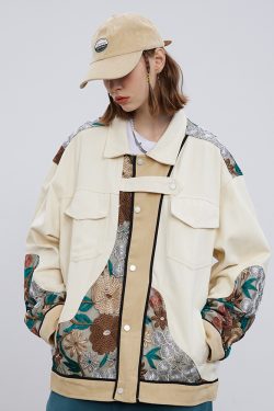 Floral Embroidered Jacket - Y2K Summer, 90S Grunge, Retro Style, Y2K Party & Club Outfits