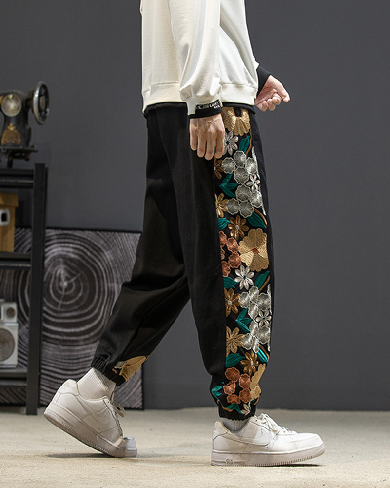 Floral Embroidered Pants - Y2K Summer Grunge, 90S Retro, Pastel Goth, Y2K Club & Party Out