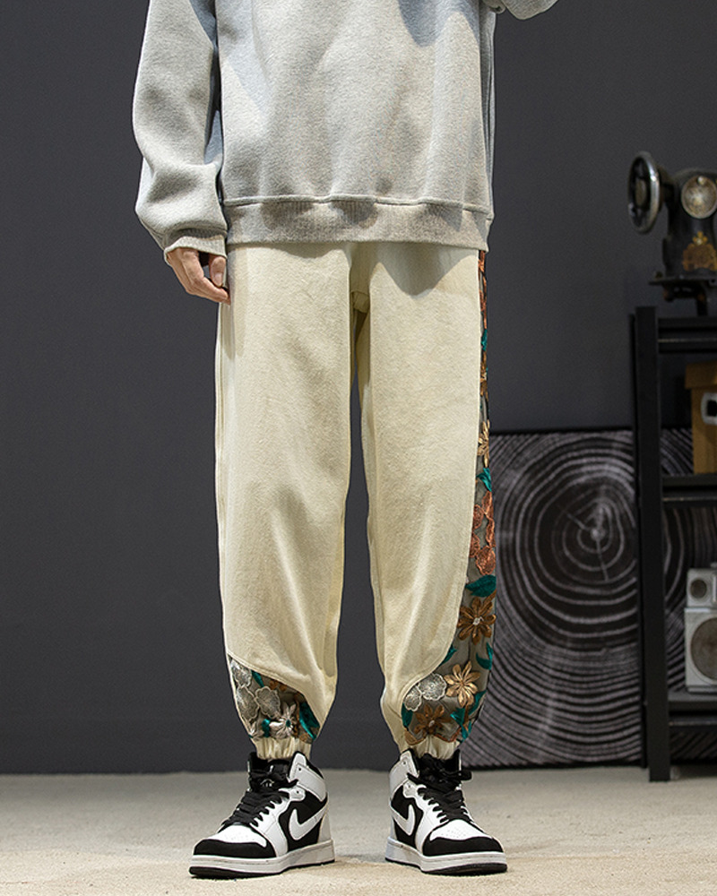 Floral Embroidered Pants - Y2K Summer Grunge, 90S Retro, Pastel Goth, Y2K Club & Party Out