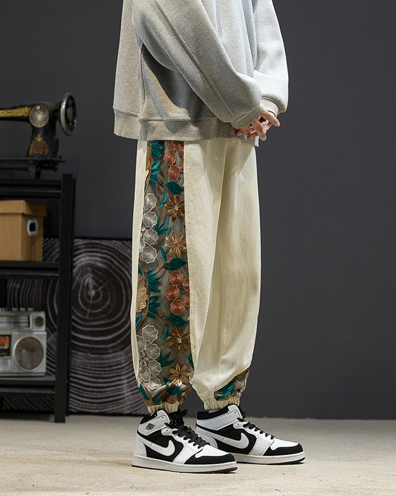 Floral Embroidered Pants - Y2K Summer Grunge, 90S Retro, Pastel Goth, Y2K Club & Party Out