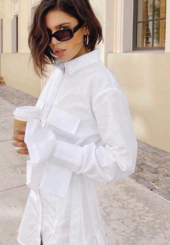 Gaby Y2K Shirt Dress - 90S Grunge, Retro Summer Outfit, Y2K Party & Club Fashion