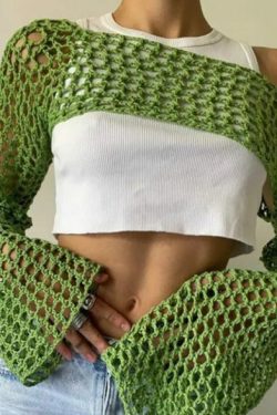 Genevieve Long Sleeve Crochet Top - Y2K Summer, 90S Grunge, Retro, Pastel Goth, Y2K Party Outfit