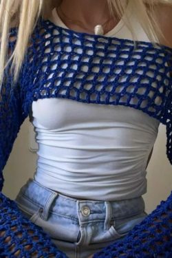 Genevieve Long Sleeve Crochet Top - Y2K Summer, 90S Grunge, Retro, Pastel Goth, Y2K Party Outfit