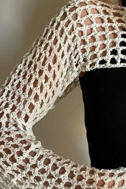 Genevieve Long Sleeve Crochet Top - Y2K Summer, 90S Grunge, Retro, Pastel Goth, Y2K Party Outfit