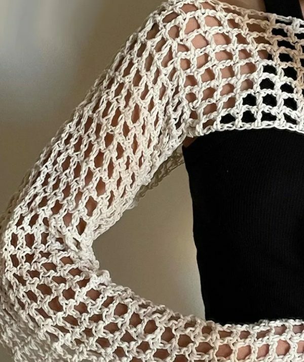 Genevieve Long Sleeve Crochet Top - Y2K Summer, 90S Grunge, Retro, Pastel Goth, Y2K Party Outfit