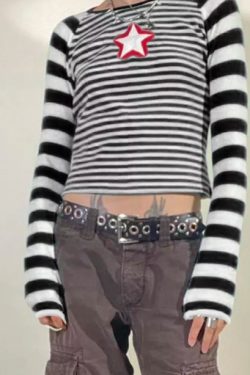 Gianna Striped Long Sleeve Crop Top - Y2K Summer, 90S Fashion, Grunge, Retro, Pastel Goth Outfit