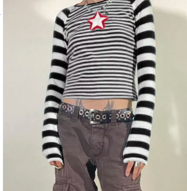 Gianna Striped Long Sleeve Crop Top - Y2K Summer, 90S Fashion, Grunge, Retro, Pastel Goth Outfit