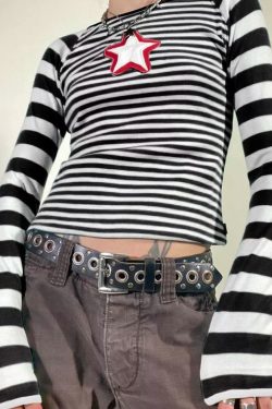 Gianna Striped Long Sleeve Crop Top - Y2K Summer, 90S Fashion, Grunge, Retro, Pastel Goth Outfit