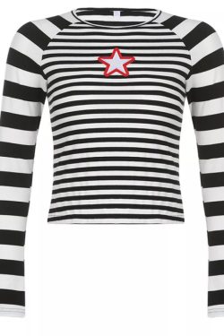 Gianna Striped Long Sleeve Crop Top - Y2K Summer, 90S Fashion, Grunge, Retro, Pastel Goth Outfit