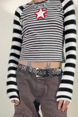 Gianna Striped Long Sleeve Crop Top - Y2K Summer, 90S Fashion, Grunge, Retro, Pastel Goth Outfit