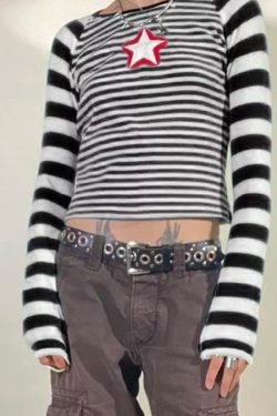 Gianna Striped Long Sleeve Crop Top - Y2K Summer, 90S Fashion, Grunge, Retro, Pastel Goth Outfit