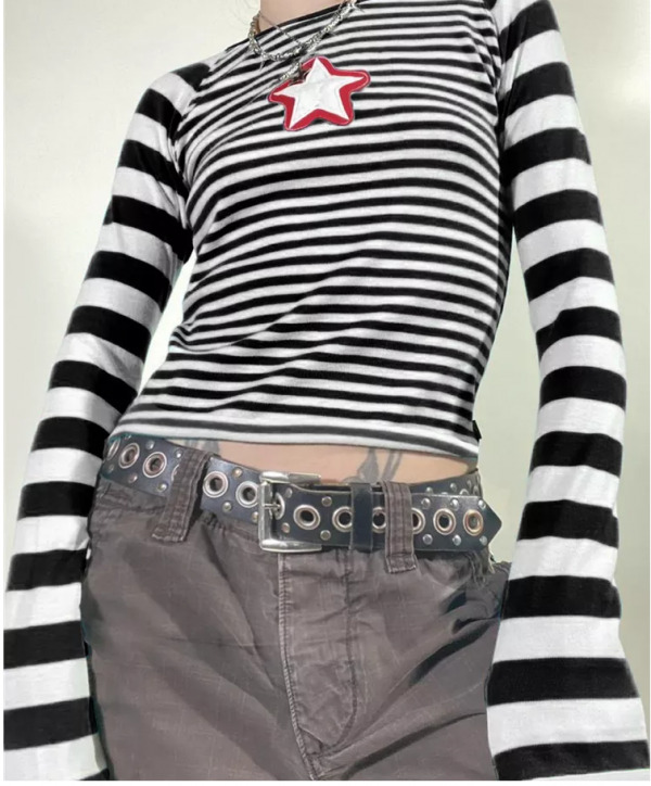 Gianna Striped Long Sleeve Crop Top - Y2K Summer, 90S Fashion, Grunge, Retro, Pastel Goth Outfit