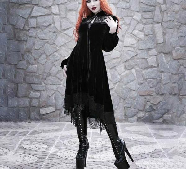 Goth Dark Vintage Velvet Dress - Y2K Grunge, 90S Fashion, Retro Style, Pastel Goth Outfits