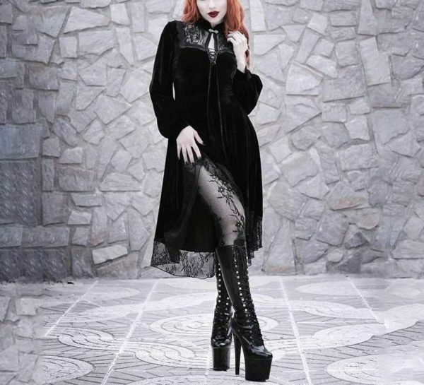 Goth Dark Vintage Velvet Dress - Y2K Grunge, 90S Fashion, Retro Style, Pastel Goth Outfits
