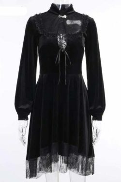 Goth Dark Vintage Velvet Dress - Y2K Grunge, 90S Fashion, Retro Style, Pastel Goth Outfits