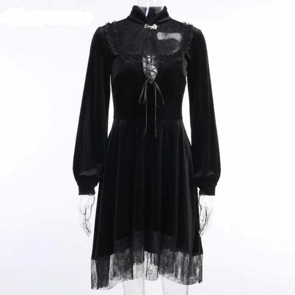 Goth Dark Vintage Velvet Dress - Y2K Grunge, 90S Fashion, Retro Style, Pastel Goth Outfits