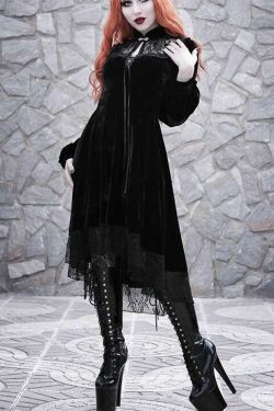 Goth Dark Vintage Velvet Dress - Y2K Grunge, 90S Fashion, Retro Style, Pastel Goth Outfits