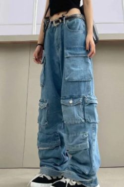 Hailey Multi Pocket High Waist Jeans - Y2K Grunge, 90S Fashion, Retro Style, Y2K Summer Outfits