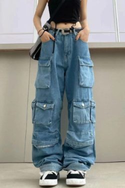 Hailey Multi Pocket High Waist Jeans - Y2K Grunge, 90S Fashion, Retro Style, Y2K Summer Outfits