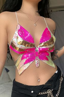 Halsey Butterfly Sequin Top - Y2K Summer, 90S Fashion, Grunge, Retro, Party & Club Outfits