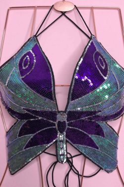 Halsey Butterfly Sequin Top - Y2K Summer, 90S Fashion, Grunge, Retro, Party & Club Outfits