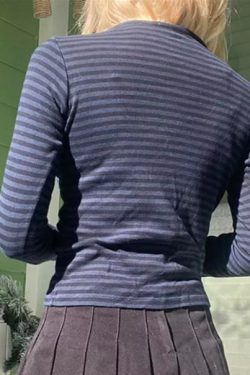 Harper Striped Long Sleeve Slim Top - Y2K Summer, 90S Fashion, Grunge, Retro, Pastel Goth