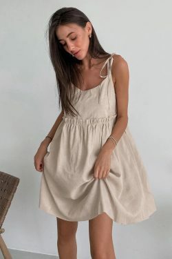 Helena Linen Dress - Y2K Summer Outfit, 90S Fashion, Grunge, Retro Style, Pastel Goth, Y2