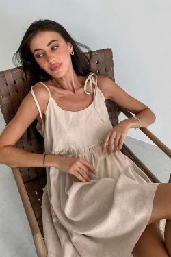 Helena Linen Dress - Y2K Summer Outfit, 90S Fashion, Grunge, Retro Style, Pastel Goth, Y2