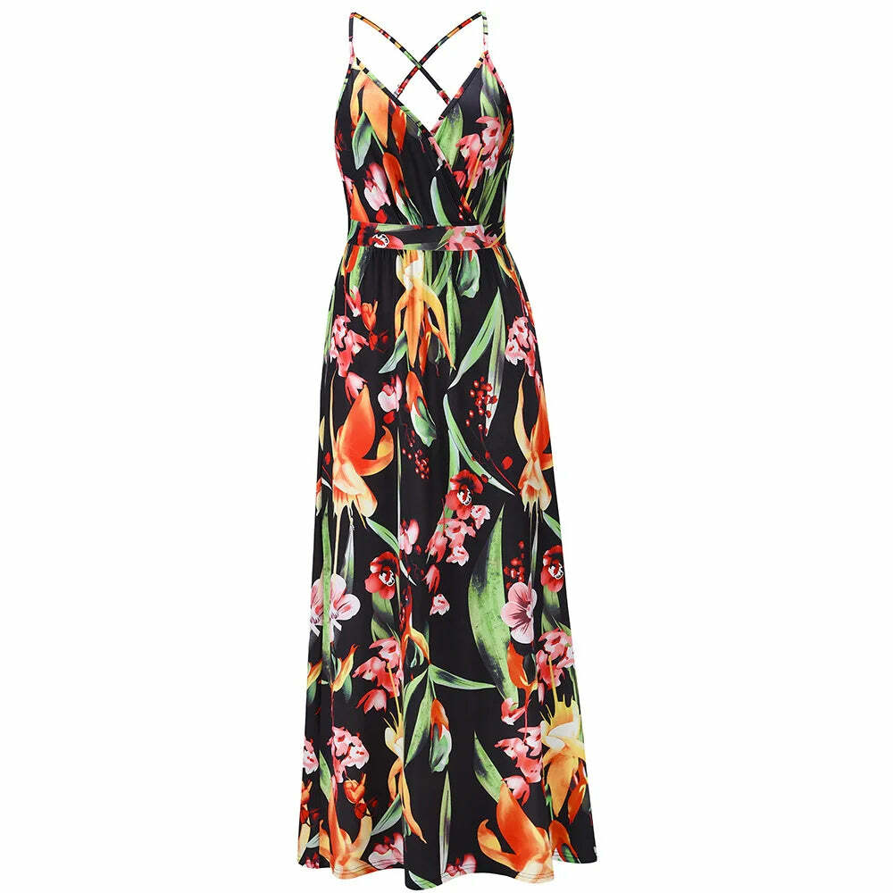 High Quality Y2K Bohemian Floral Camisole Long Dress - Elegant Summer Retro 90S Grunge Outfit