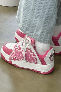 Hot Pink And White Sneakers - Y2K Summer, 90S Grunge, Retro Style, Y2K Party, Y2K Club Out