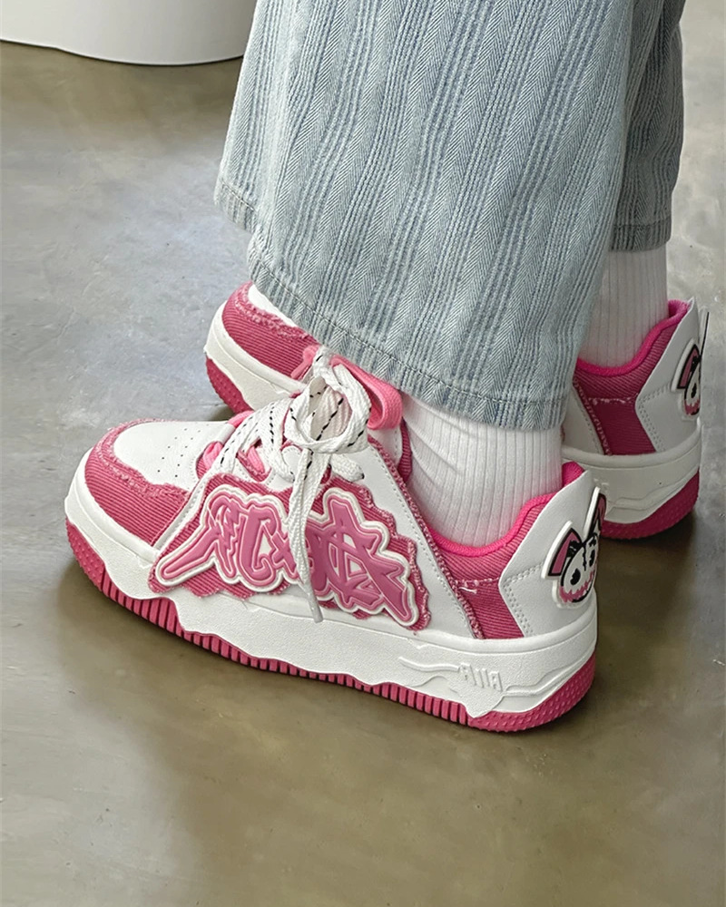 Hot Pink And White Sneakers - Y2K Summer, 90S Grunge, Retro Style, Y2K Party, Y2K Club Out